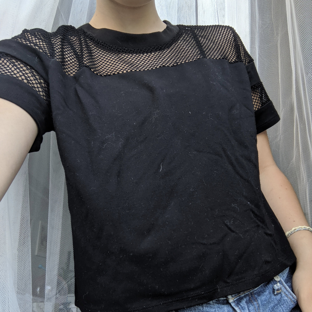 Black tee with mesh detail